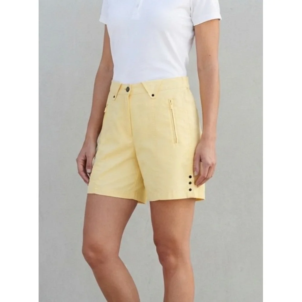 Jamie Sadock Golf Athletic High Rise Zip Pocket Bermuda Shorts Yellow Size 8 - Picture 1 of 9